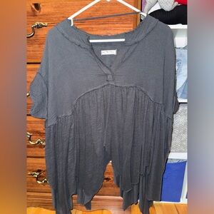 Free People Dark Gray Flowy Blouse